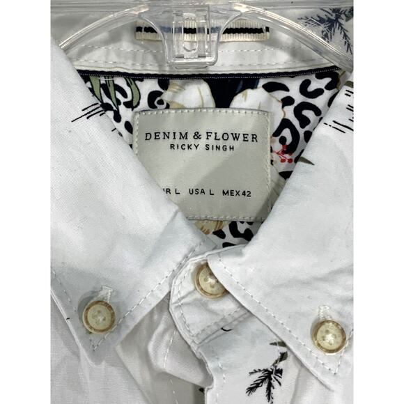 Denim & Flower Tropical Collection Palm Tree Button Down Shirt Large - Picture 8 of 12